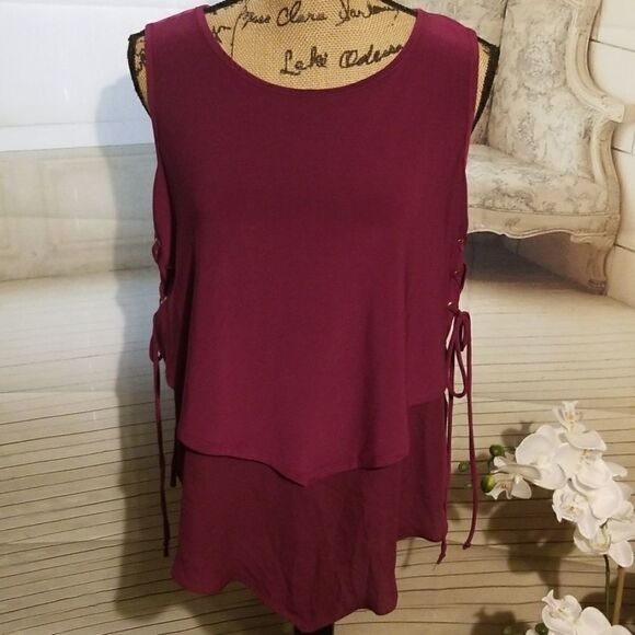 Cato Tops - Cato Plum colored double layer Blouse Size M